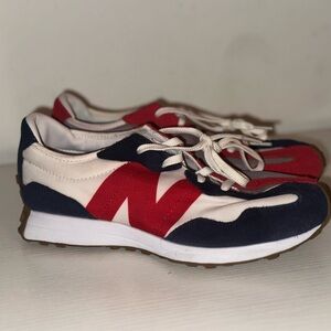 New Balance Cream and Red Athletic Shoes